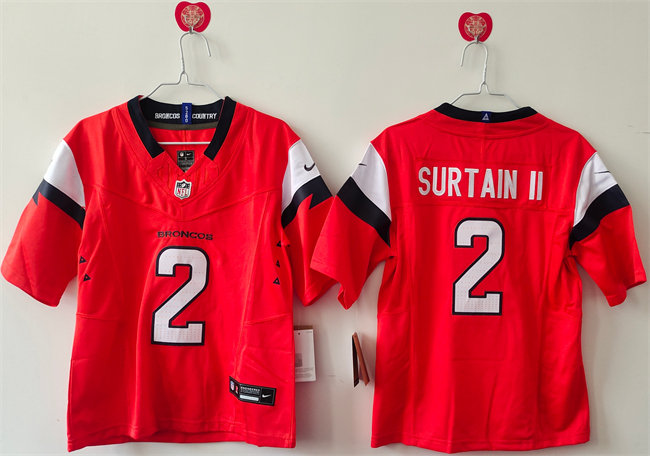 Women's Denver Broncos #2 Pat Surtain II Orange 2024 F.U.S.E Throwback Stitched Jersey(Run Small)